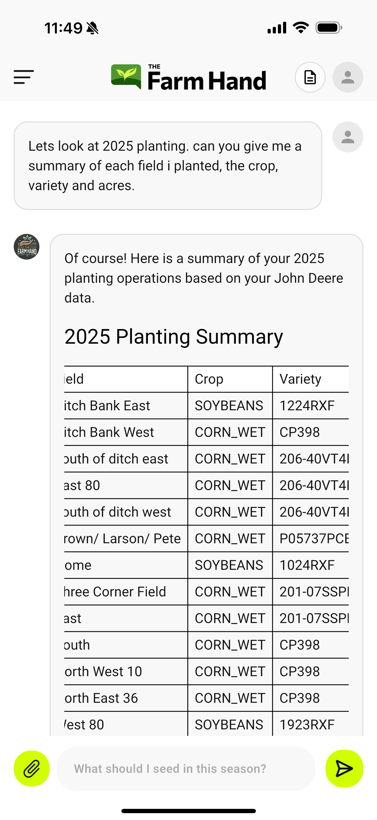 The Farm Hand app interface